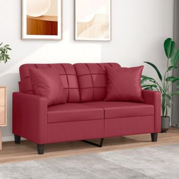 Sofá de 2 plazas en cuero sintético rojo tinto con cojines, 120 cm