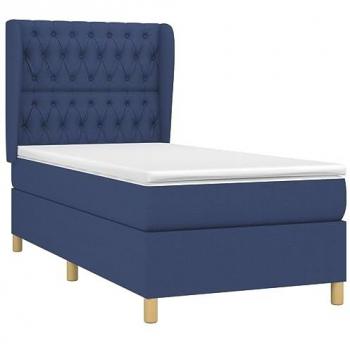 Cama box spring con colchón viscoelástico, espuma, protector, muelles ensacados, adaptable, acolchado reversible, tela azul 90x200 cm