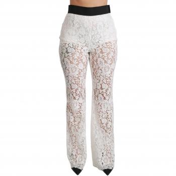 Dolce & Gabbana Elegant White Lace High Waist Palazzo Pants - IT42|M, Wide Trousers, Female, White, Size: S