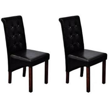 Conjunto de 2 Sillas Negras Clásicas de Comedor de Cuero Artificial