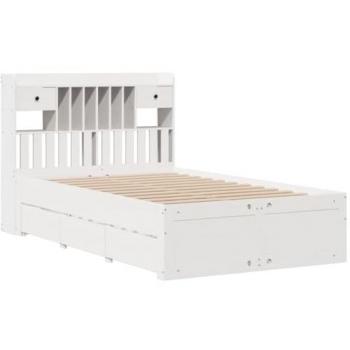 Cama con estantería sin colchón madera maciza blanca 120x190 cm