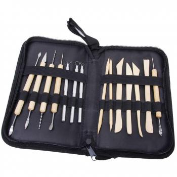 Juego de 14 piezas Pottery arcilla Escultura y cuchillo para trinchar carne herramientas para modelado de nailon con candado de caja de almacenamiento