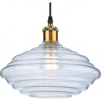 Lámpara colgante Logan de latón envejecido con cristal transparente, 1 bombilla, diámetro de 20 cm