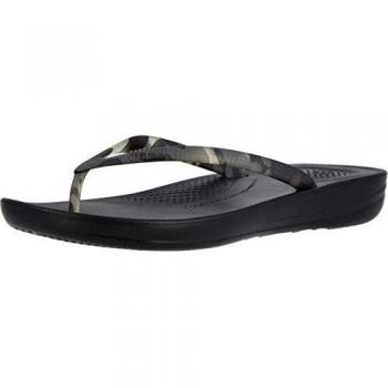 FitFlop Iqushion Tortoiseshell, Zapatos de Playa y Piscina para Mujer, Negro