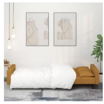 Sofá cama de 2 plazas con 2 almohadas de terciopelo marrón