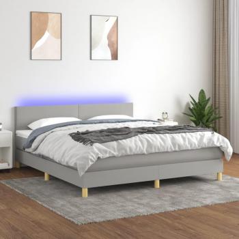Cama box spring con colchón de muelles y tela LED gris claro 160x200 cm