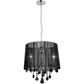 Lámpara colgante de cristal Cornelia Chrome, negro - Colgante cromado, negro 3 luces con pantalla de tela negra, E14