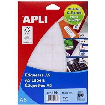 APLI 1864 - Etiquetas A5 blancas 16,0 x 22,0 mm 15 hojas