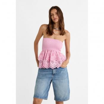 Embroidered Bubblegum Pink Bandeau Top XS
