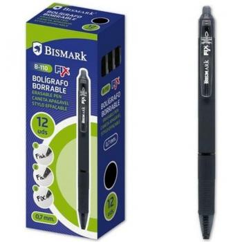 Bolígrafo retráctil borrable Bismark Fix, punta fina 0.7mm, con clip, color negro