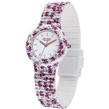 Reloj Hip Hop Mujeres Spring Fever Mono-Blanco Exfera Cuarzo Movimiento Azul Impress Silicona Correa HWU0994