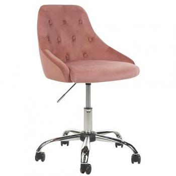 Silla de oficina giratoria ajustable en altura de terciopelo rosa con botones decorativos