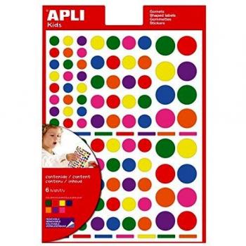 APLI Kids - Bolsa de gomets multicolor redondo 6 hojas adhesivo removible