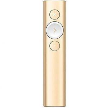 Logitech Spotlight Presentador Inalámbrico, 2.4 GHz y Bluetooth, Receptor USB, Puntero Láser Digital, Distancia de 30 Metros, Cronometro, PC/Mac/Android/iOS, Dorado/Blanco