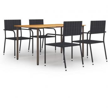 5 Piece Garden Dining Set Poly Rattan Black