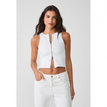Double Zip White Top for Women - Stradivarius M