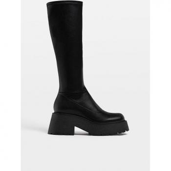 Stradivarius Black Stretch High-Heel Boots