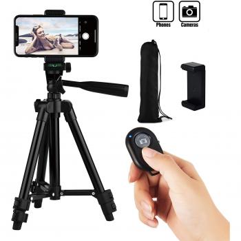 Hitchy Trípode Movil,Trípode iPhone 26” Pulgadas 65cm Aluminio Ligero, Tripode Camara para Iphone/Samsung/Huawei, Camara con Control Remoto Bluetooth, Móvil Holder