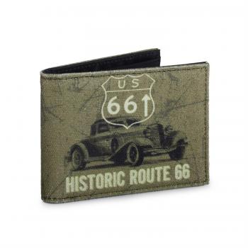Route 66 - R12104 Cartera Monedero Billetero Tarjetero Joven Lona Estampada. Portamonedas con Cremallera. 4 Compartimentos Tarjetas y documentación y 1 para Billetes, Color Unico