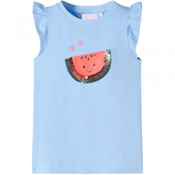 Camiseta infantil de manga volante azul claro 128
