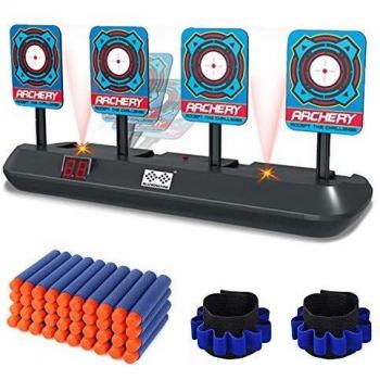 Juguetes de Tiro para Pistolas - Puntaje electrónico Restablecimiento automático 4 Objetivos Juguetes Objetivos de Tiro Digitales, Regalo para niños/niñas, Dardos de Espuma * 40, Pulseras * 2