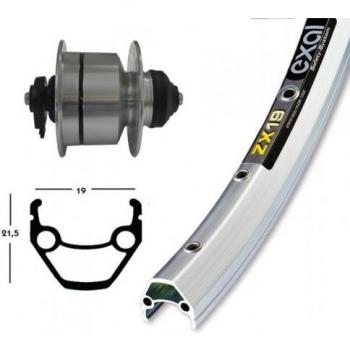 Rueda Delantera 28x1.75 con Dinamo Shimano DH3D72, Jante Rígida ZX 19, Centerlock, 36 Radios Plata