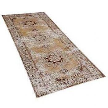 Beliani Alfombra beige 180x60cm, tejido envejecido oriental para dormitorio y sala de estar