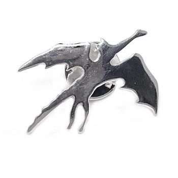 Broche alfiler de plata Ley 925m con diseño de dragón y alas abiertas, acabado brillante y liso