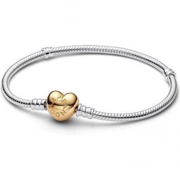 Pandora Moments - Pulsera de cadena de serpiente con broche de corazón en pavé