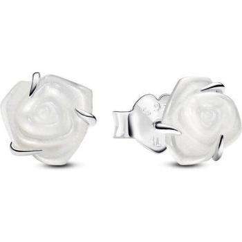 Pendientes Pandora Moments de plata con rosa blanca floreciendo