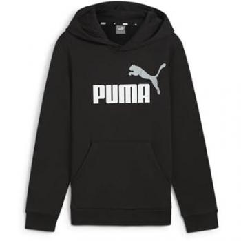 Sudadera con Capucha Puma Essentials+ para Niños, Dos Tonos, Logo Grande, Color Negro, Algodón, Manga Larga, Talla 12 Años (152 cm)