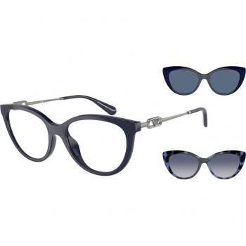 Emporio Armani EA4213U Cat Eye Sunglasses with Clip-On, Color 51451W, Women's Eyewear, Blue Frame, Size 53, Blue Light Block Available