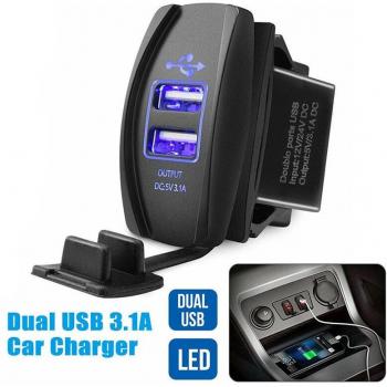 Cargador de coche 12V 3.1A Rápido con Puertos USB Dobles y Enchufe para Encendedor, Carga Universal para Teléfonos
