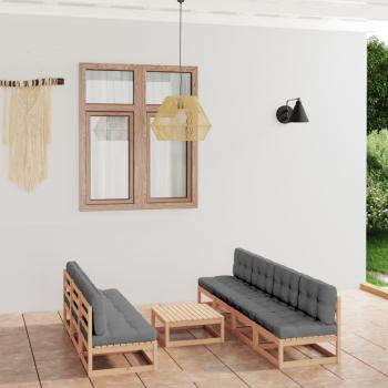8-Piece Solid Pine Wood Garden Lounge Set with Cushions