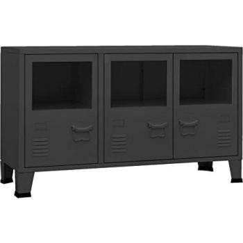 Industrial Black Sideboard 105x35x62 cm Metal and Glass