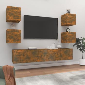 Set de Muebles de TV 6 Pzas Madera Contrachapada Roble Ahumado