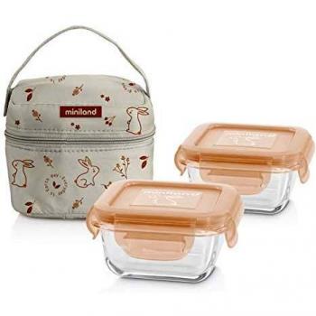 Miniland Pack-2-go Natursquare Bunny - Set de Herméticos y Funda, Color, Natural Bunny