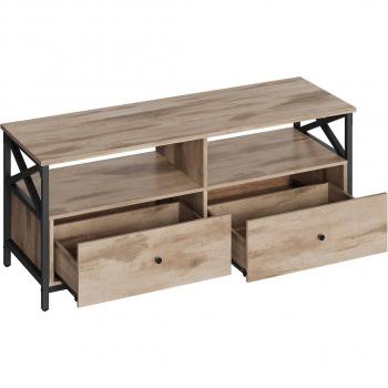 Mueble de TV con 2 cajones y estantes abiertos, 120x40x50 cm, marco de acero, ideal para salón y dormitorio, disponible en marrón rústico o marrón roble, para pantallas hasta