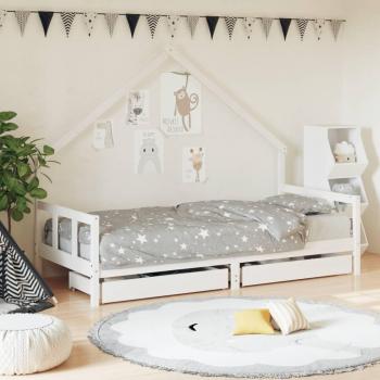 Cama infantil con cajones de madera de pino macizo blanca 90x200 cm