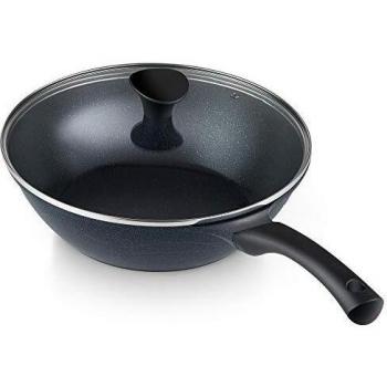 Cook N Home Nonstick Marble Coating Deep Saute Stir Fry pan Wok Flat Bottom 11-inch/28cm wit Lid