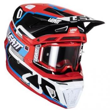 Leatt Casco de Cross 8.5 con Gafas Moto V24 Rojo, Tecnología Turbina 360°, incluye gafas para moto