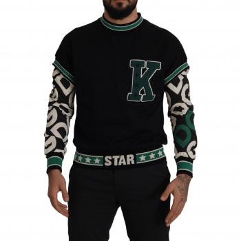 Dolce & Gabbana Black Green Cotton KING Star Crewneck Pullover Sweater - S