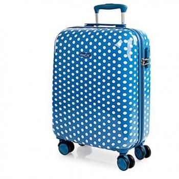Maleta de Cabina ITACA para Mujer/Niña 55x40x20 Azul - Trolley Infantil de Mano con 4 Ruedas y Candado, Neceser Rígido de Policarbonato con Asa Superior y Correa