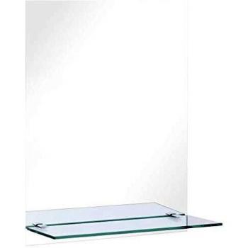 50x70 cm Tempered Glass Wall Mirror with Shelf