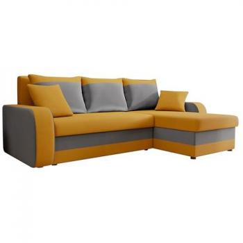 Sofá rinconero Comfivo 135, amarillo, con función de descanso y caja de ropa de cama, dimensiones 238x147x80cm