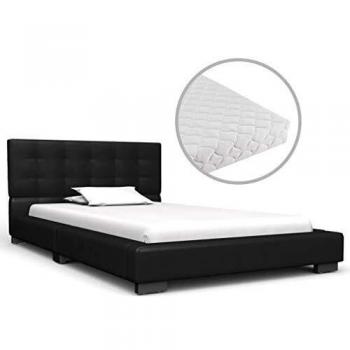 vidaXL Cama con Colchón Cuero Sintético Mobiliario Dormitorio Cuarto de Dormir Descanso Accesorio Decoración Resistente Duradero Negro 90x200cm