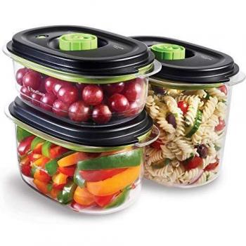 FoodSaver FFC026X Fresh Container Pack de 3 Recipientes para Conservación al Vacío Capacidades 700ml/1.18L/1.8L