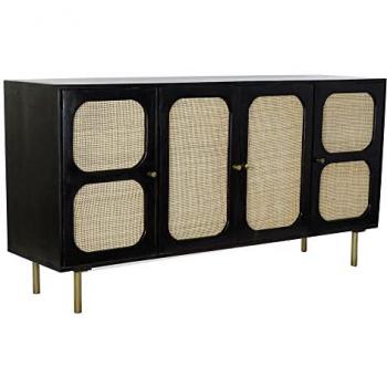 Aparador DKD Home Decor Negro Natural de Ratán y Madera de Mango (150 x 40 x 78 cm)