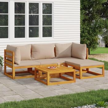 5-Piece Solid Wood Garden Lounge Set with Taupe Cushions