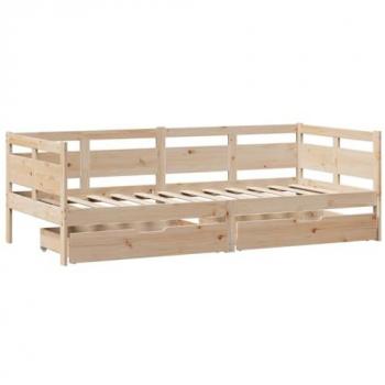 Sofá cama con cajones madera maciza de pino 90x190 cm Marrón